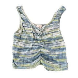 Colsie Blue Green Striped Ruched Crop Tank Top Women's Size Medium